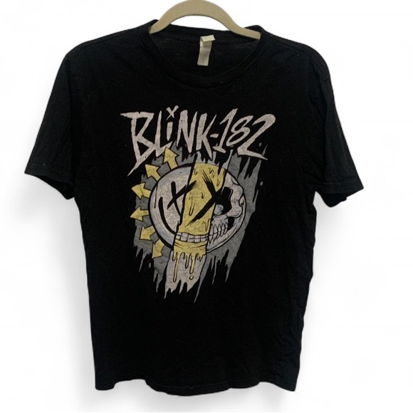 Blink 182 Tops - Blink 182 Creepy Face Logo Graphic Black Short Sleeve Band Tee Shirt